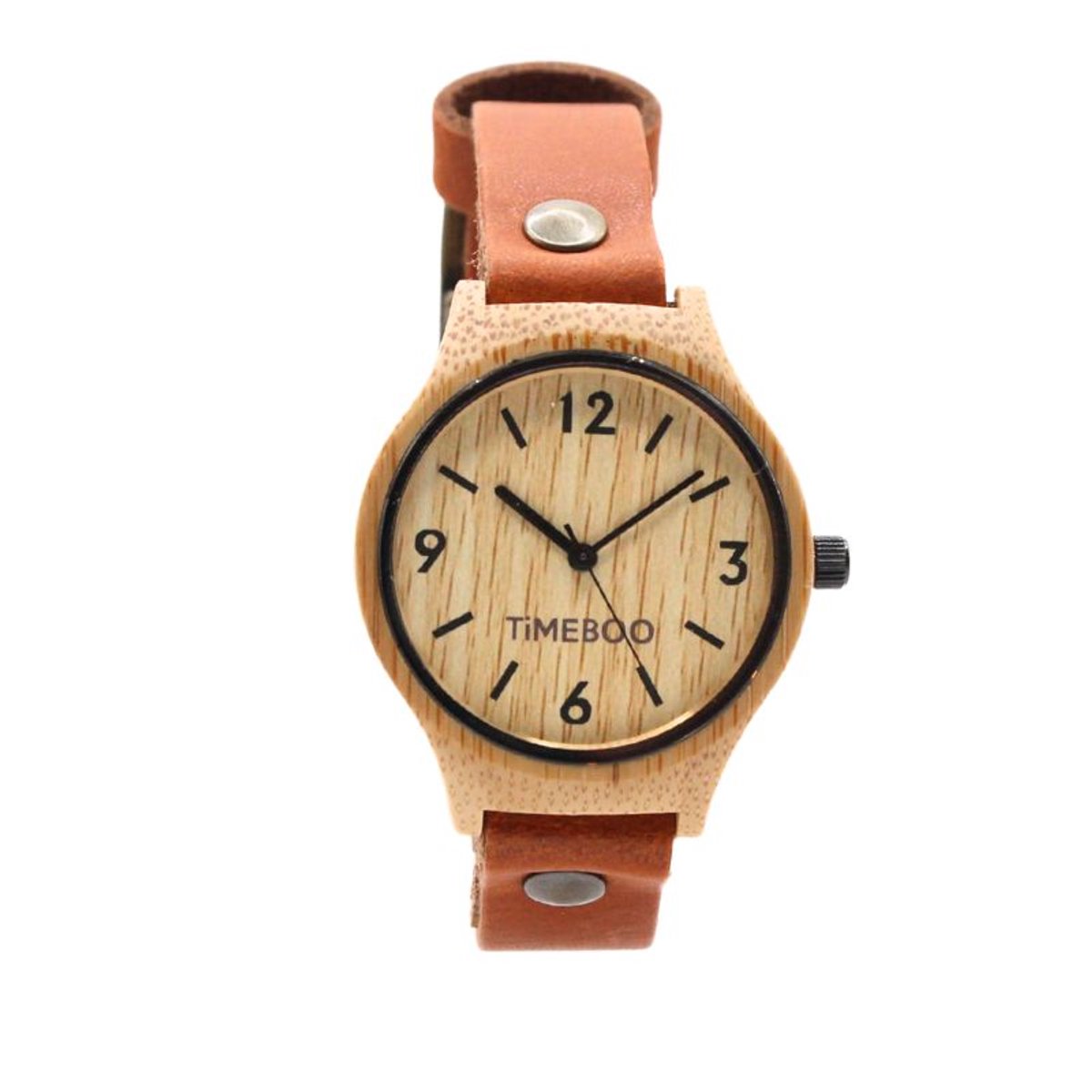 Timeboo horloge Twist | Bamboe houten horloge | dames - leer - Chestnut - met cijfers