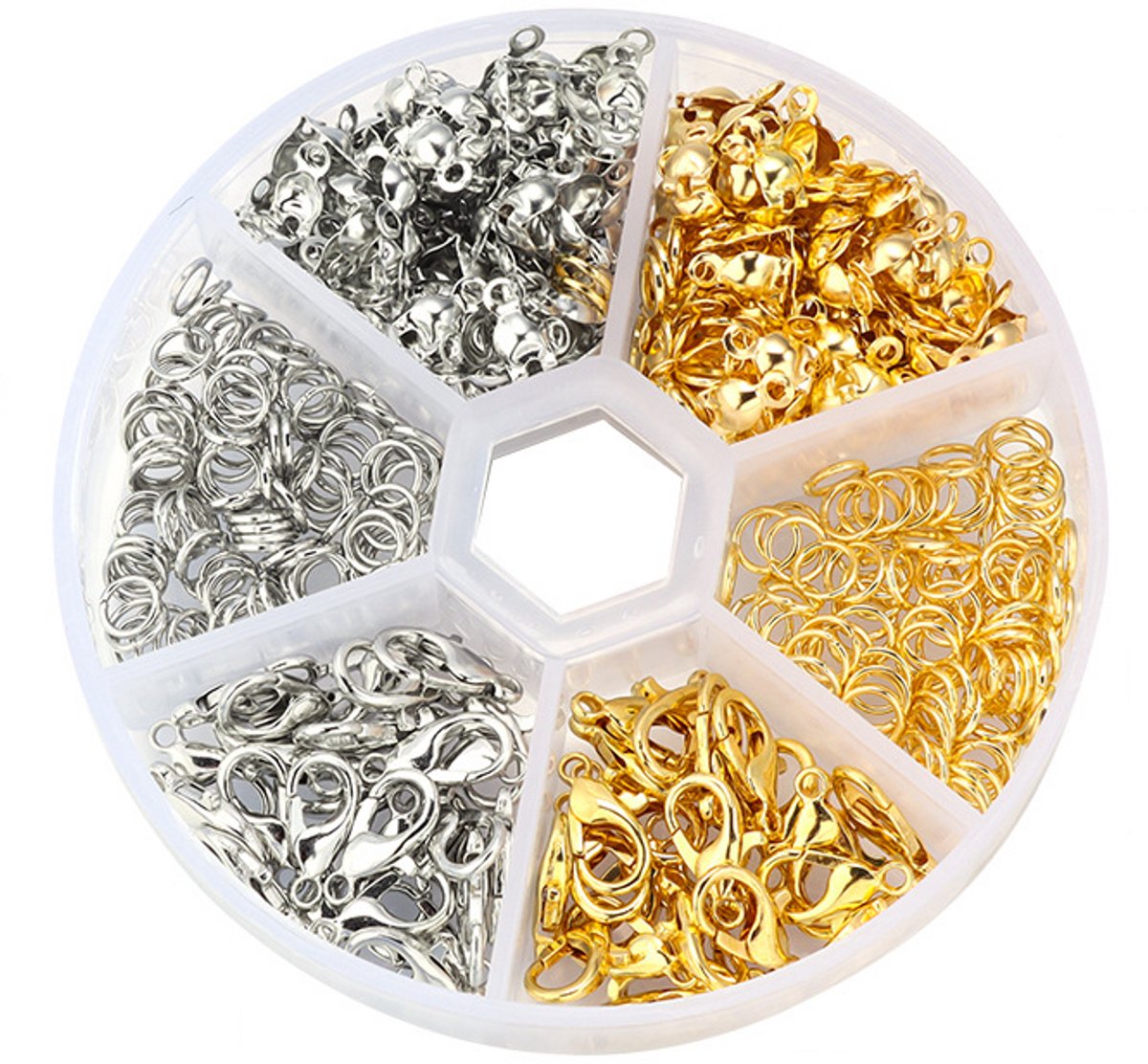 Sluitingen Sieraden Maken Volwassenen Pakket - 450 stuks Karabijnsluiting, Knijpkralen & Ringetjes - Goud & Zilver - Kasey