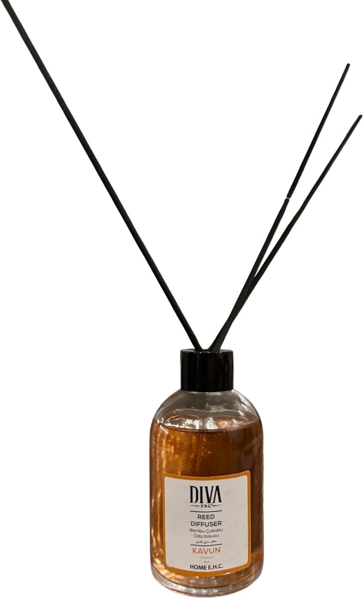 DIVA PNG Reed Diffuser Kavun 100ml – Geurstokjes Meloen – Huisparfum met Bamboestokjes – Verfrissende Fruitgeur – Lange Geurverspreiding