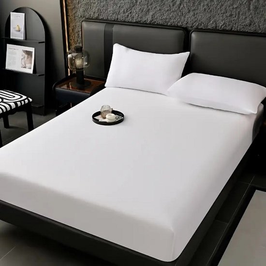 Draps 2 personnes - Hoeslaken 100% Katoen - 180X200 cm avec grand coin de 30cm - Convient pour matelas à sommier tapissier - Wit