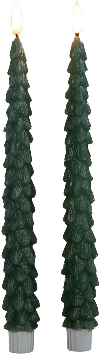Anna's Collection LED kerstboom dinerkaarsen - 2x st - groen - 27 cm - met afstandsbediening
