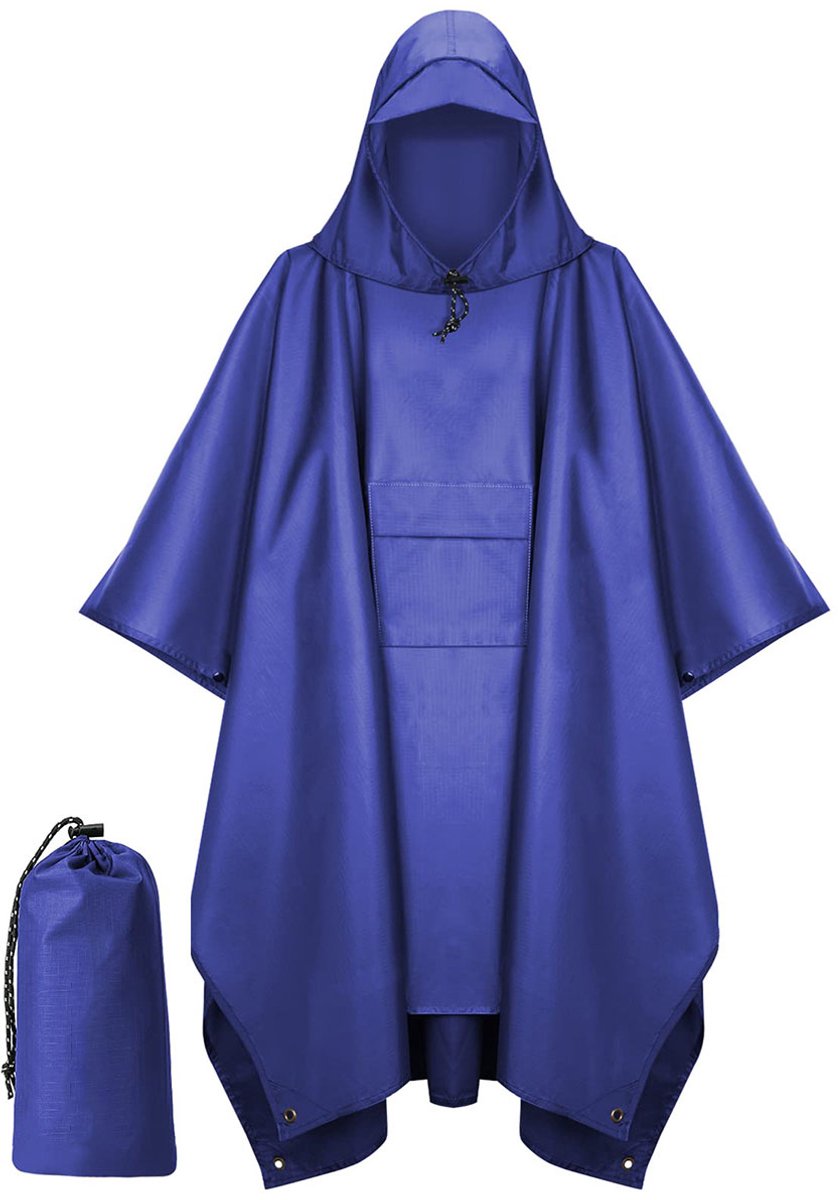 Premium Regenponcho met Opbergtas - Waterdicht & Winddicht Design voor Fietsen, Wandelen en Outdoor | Unisex One Size (Koningsblauw) - Sneldrogend en Ademend