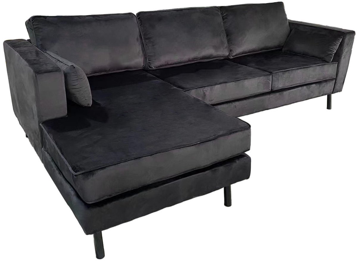Lizzely Garden & Living Hoekbank Hilde 270cm loungebank zwart velvet links bankstel hoeksalon zetel