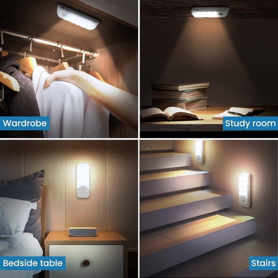Garderobelamp met bewegingssensor, nachtlampje, oplaadbaar via USB C, met magnetische sticker, wit ledlampje, geschikt voor garderobe, slaapkamer, trap, kast, keuken, gang van Merkloos — afbeelding 4
