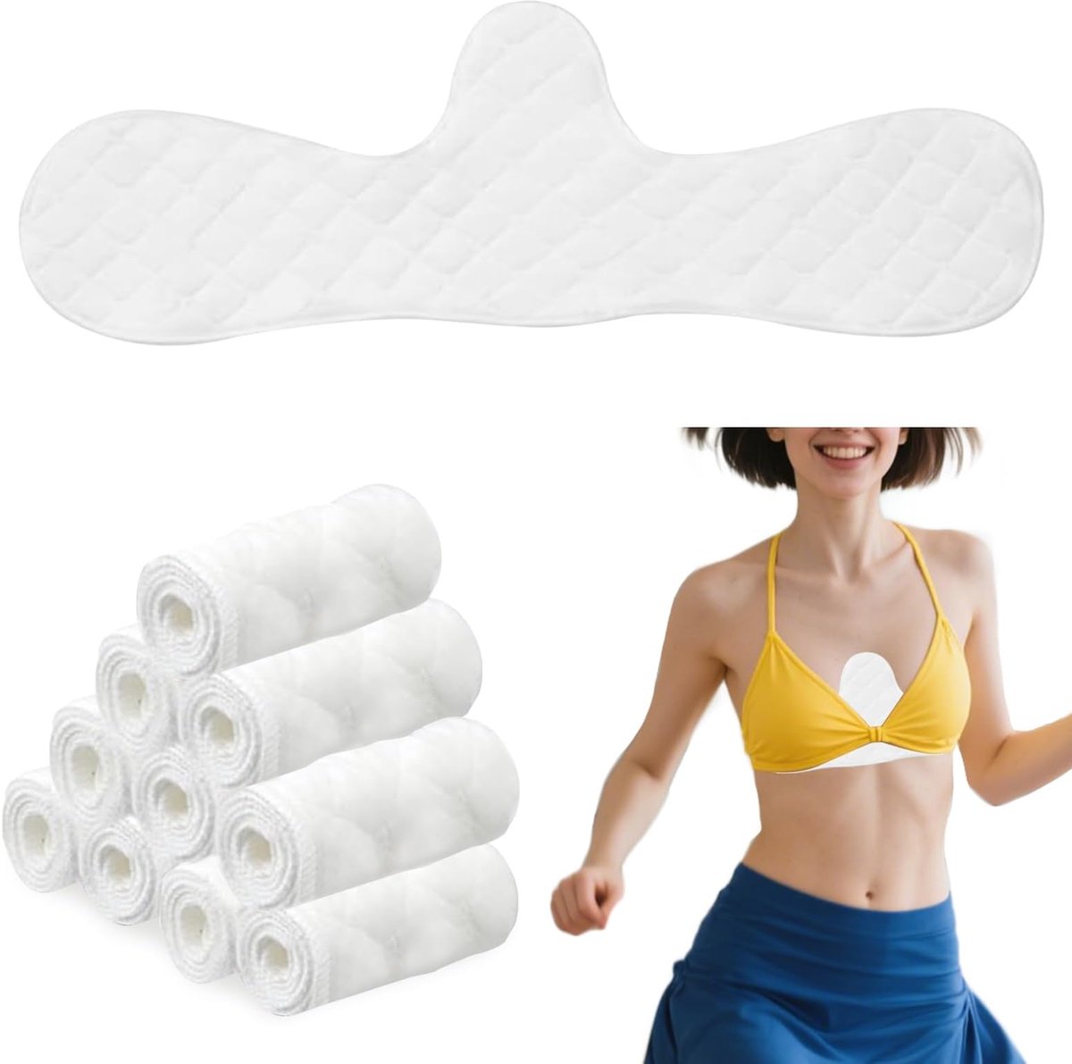 10 stuks - wit Zweetabsorberende pads, katoenen bh-pads, herbruikbare zweethanddoeken, te gebruiken onder bh-pads om zweet onder de borsten te absorberen, onzichtbaar en comfortabel voor vrouwen, effectieve bescherming tegen transpiratie - Cyslmuk®