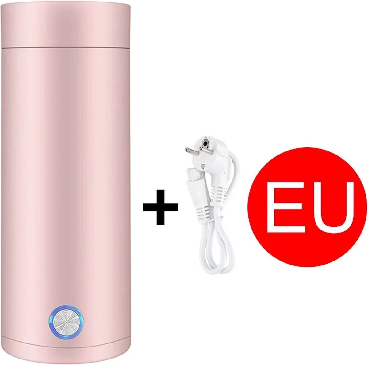 QPFO® Draagbare Mini Waterkoker 2 in 1 – Thermobeker en Reis Waterkoker – 400 ml – Babyvoeding Camping en Thuis – Roze