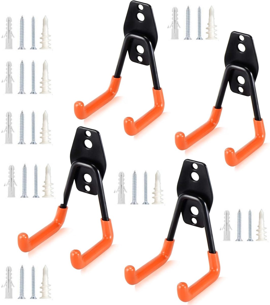 4-pack - Haken - Roestvrij staal - Wandopberghaken - Wandorganizer - Geschikt voor ladders, fietsen, gereedschap, grote/kleine artikelen, tuinhaken (7 x 6,5 x 11 cm)