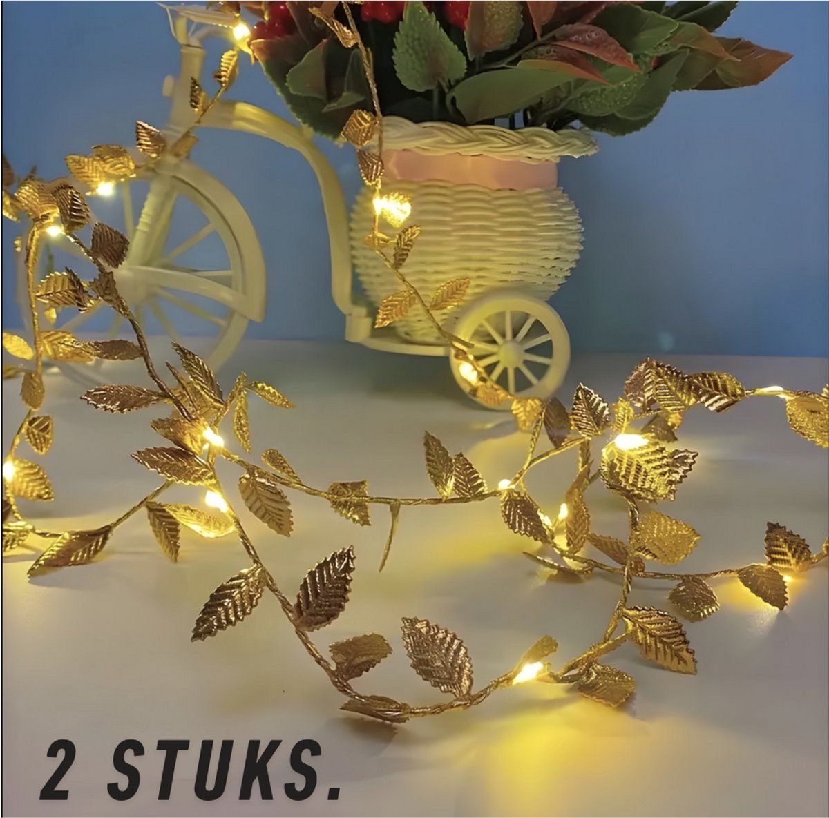 2 stuks - 2 en 3 meter - Tafelversiering Goud Blad lichtsnoer - Sfeerverlichting Kerst - Feestelijke tafeldecoratie licht - LED verlichting - Kerst tak lamp - Kerstdiner - Bruiloft decor verlichting - Kerstverlichting op batterij
