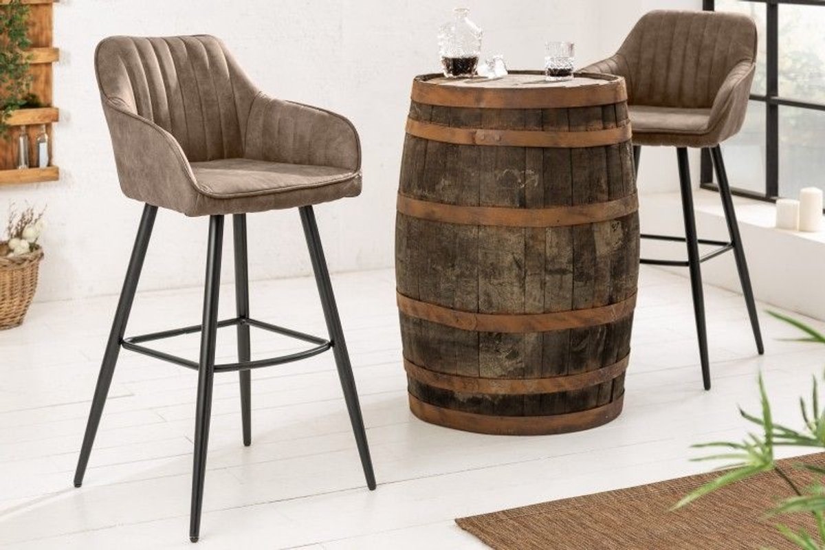Elegante barkruk TURIN vintage taupe met decoratieve gewatteerde barstoel met armleuning - 40438