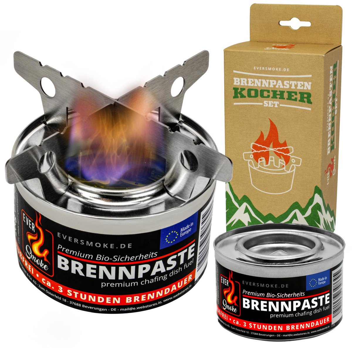 Eurocatch Brandpasta Noodkookset – Roestvrijstalen Kruisstandaard + 2x Brandgel 200g – Roetloos & Geurloos – Ca. 3 Uur Brandduur – Camping, Vissen & Outdoor - Noodpakket