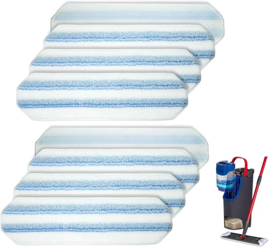 Geschikt voor het Vileda H2prO/ O-Cedar H2prO Flat Mop System, verpakking van 8 vervangende pads, machinewasbaar/herbruikbaar, effectief tegen hardhout, tegels, vinyl, marmer, bamboe en plinten.