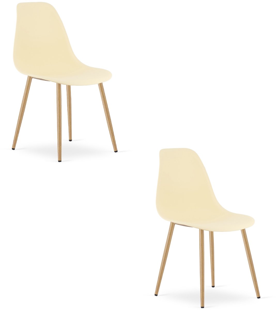 Set van 2 Stoelen WAT – Crème, Houtlook Metalen Poten, Kunststof Zitting – Modern en Ergonomisch – Geschikt voor Eetkamer, Woonkamer, Keuken, Thuiswerkplek, Kantine en Wachtruimte – Eenvoudige Montage