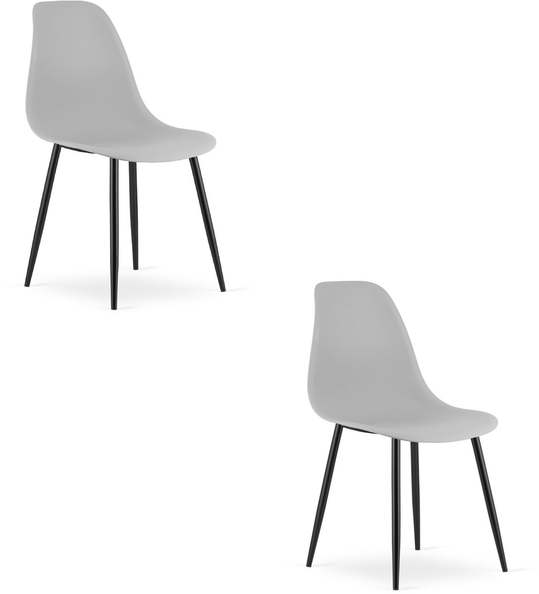 Set van 2 Stoelen WAT – Grijs, Zwarte Metalen Poten, Kunststof Zitting – Modern en Ergonomisch – Geschikt voor Eetkamer, Woonkamer, Keuken, Thuiswerkplek, Kantine en Wachtruimte – Eenvoudige Montage