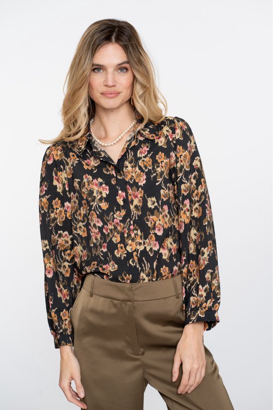 Chemisier Geisha à imprimé floral artistique 53617 20 Noir/ Yellow Taille femme - XS