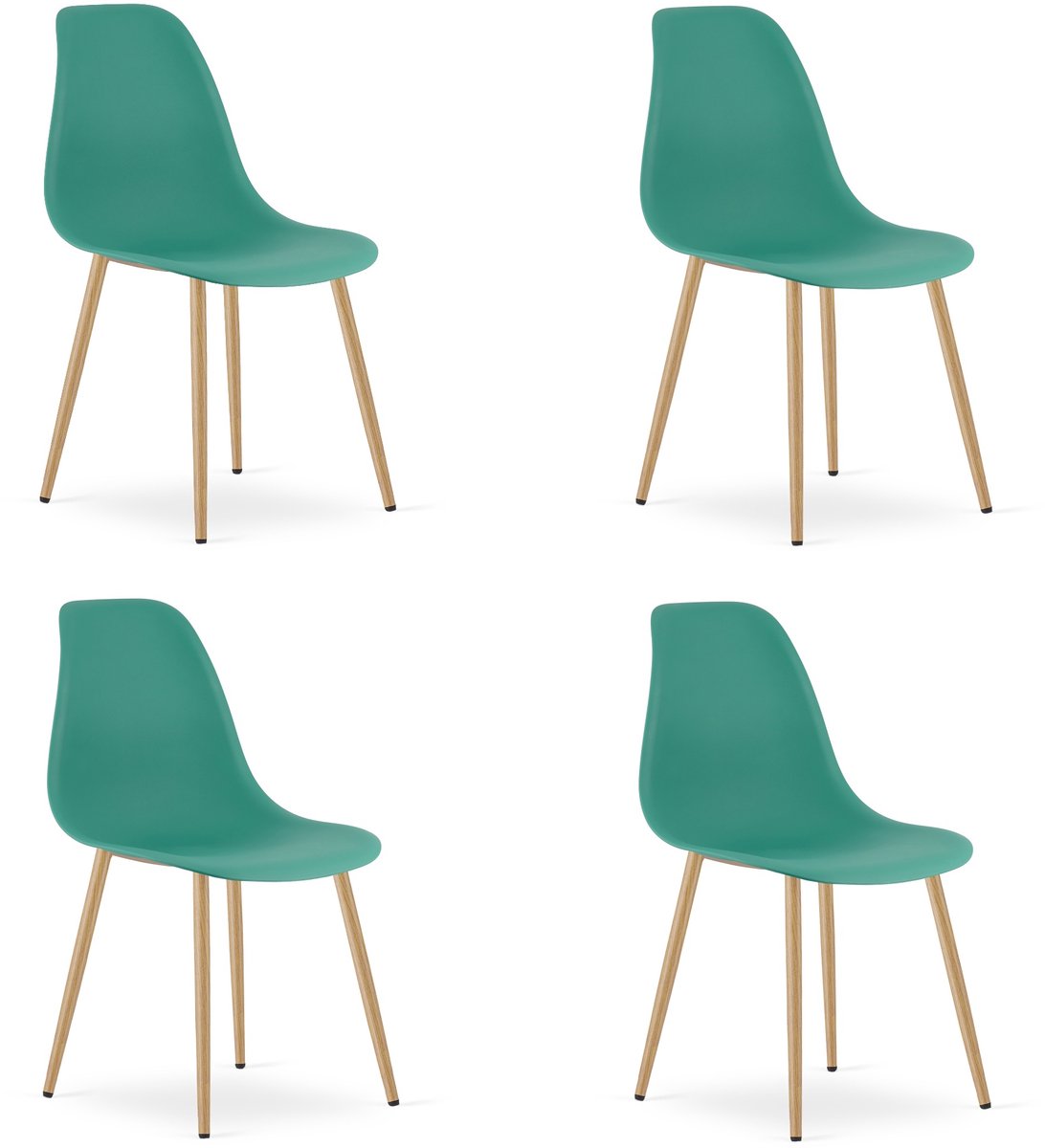 Set van 4 Stoelen WAT – Groen, Houtlook Metalen Poten, Kunststof Zitting – Modern en Ergonomisch – Geschikt voor Eetkamer, Woonkamer, Keuken, Thuiswerkplek, Kantine en Wachtruimte – Eenvoudige Montage