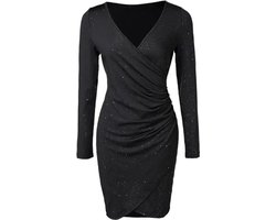 Dames Jurk Glitter Zwart - Dress - Galajurk - Chique - Maat L
