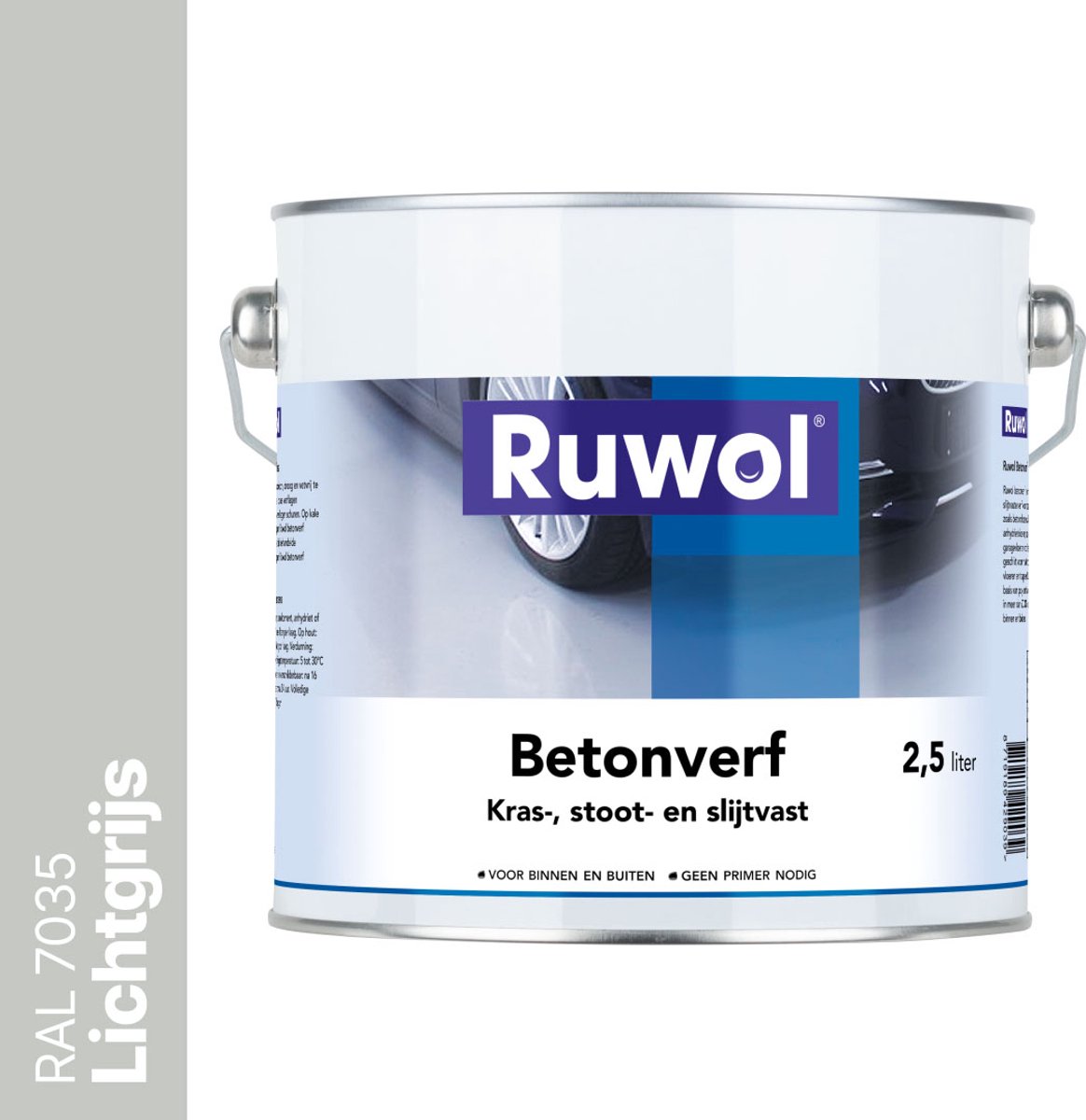 Ruwol Betonverf Lichtgrijs (RAL 7035) 2,5 liter - Voor binnen en buiten - Alle kleuren - Kras-, stoot- en slijtvaste verf voor beton en steen - Betonverf voor buiten