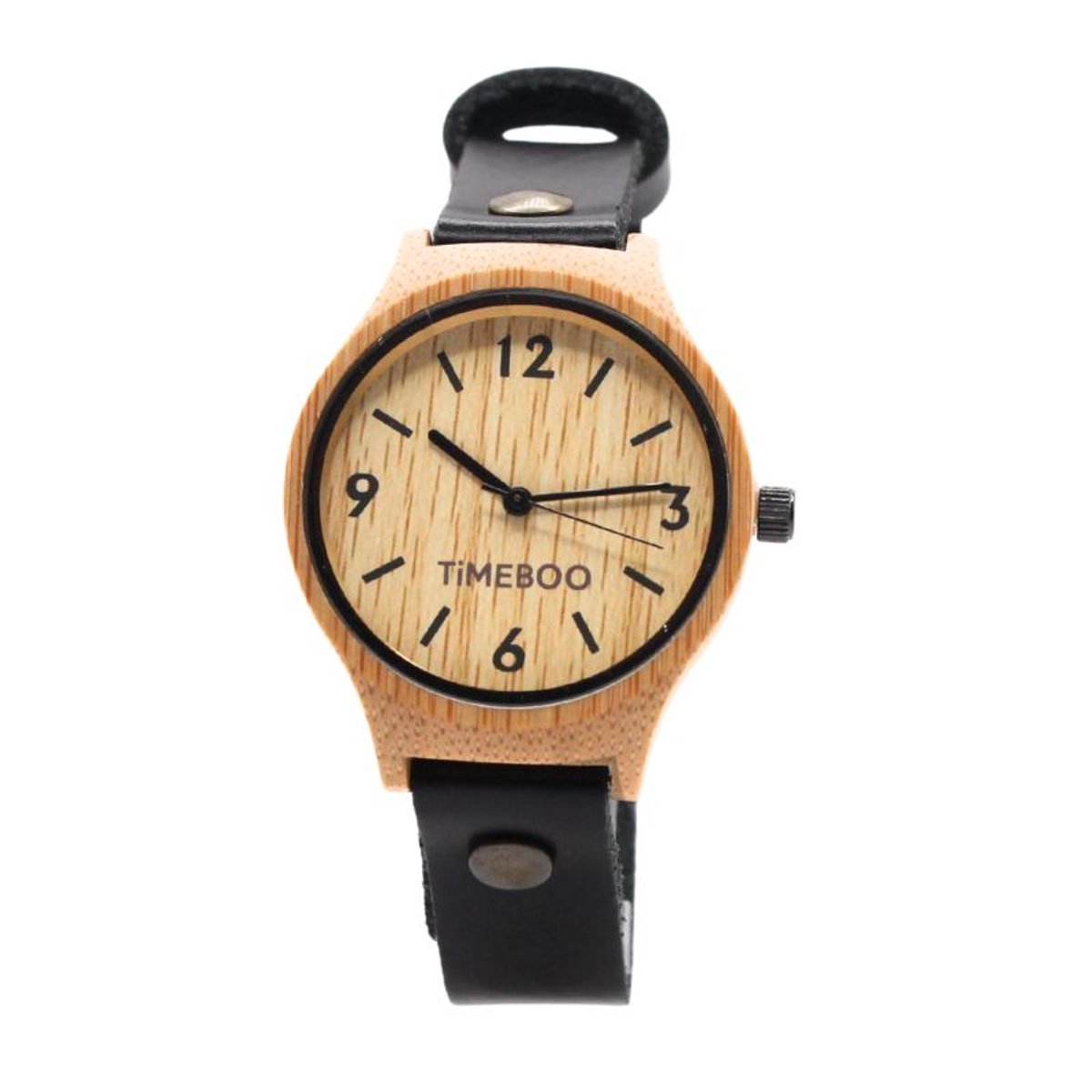 Timeboo horloge Twist | Bamboe houten horloge | dames - leer - Black - met cijfers