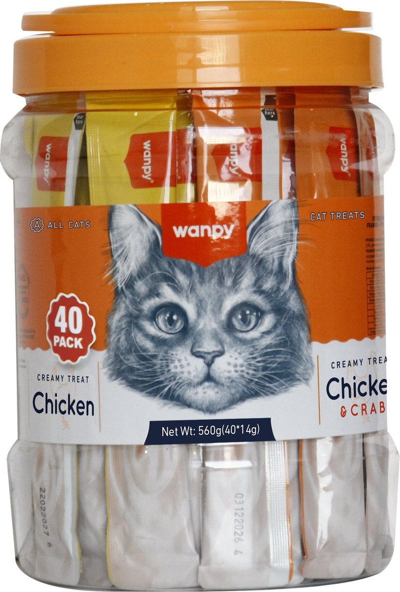 Wanpy - likbare snack - Kip + Kip & Krab - Voordeelpack 40 stuks - Kattensnacks - Creamy Treat