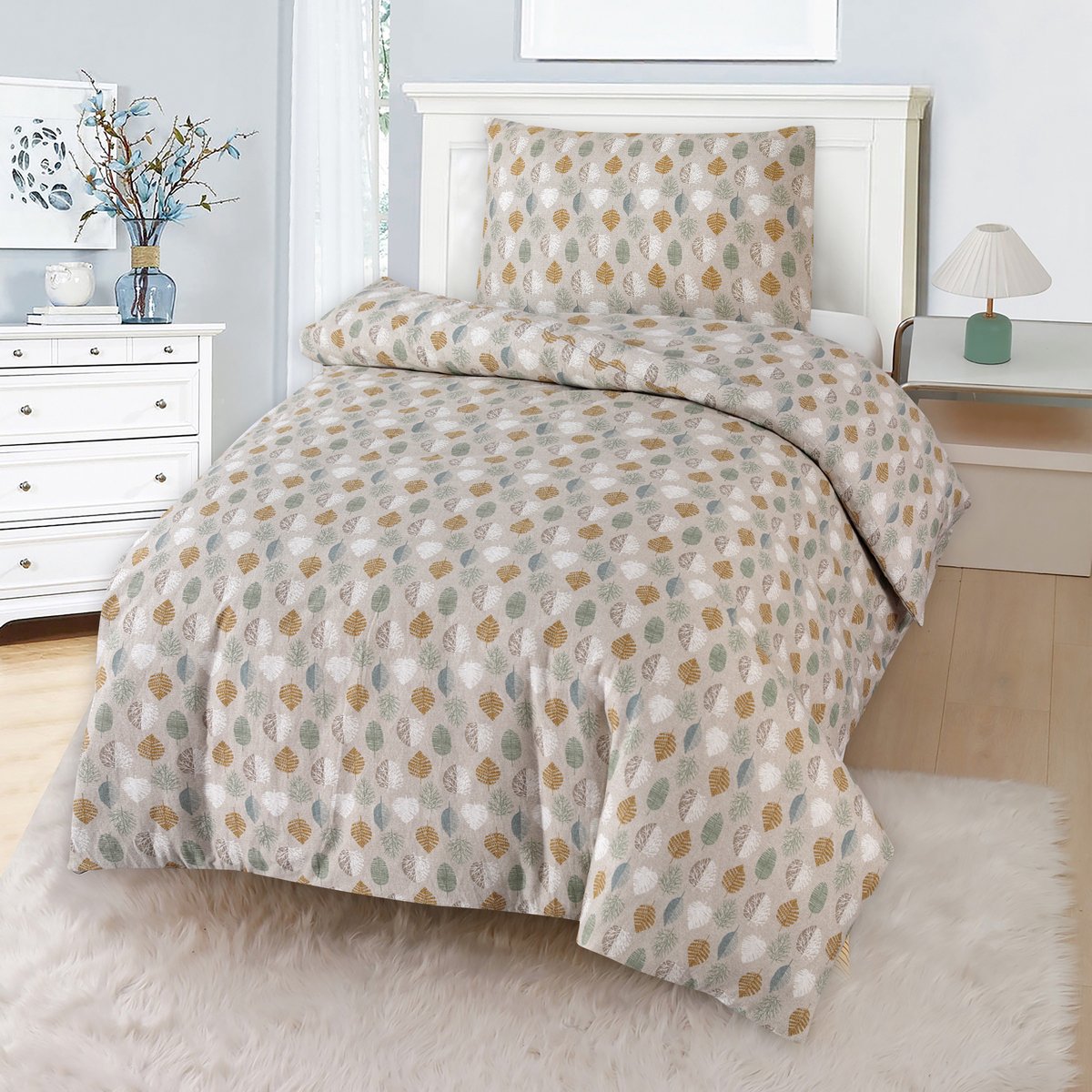 Bed Glow & Apparel – 1-Persoons Dekbedovertrekset 140x200 cm met 1 Kussenslopen 60x70 cm – 100% flannel– Vrierkanten