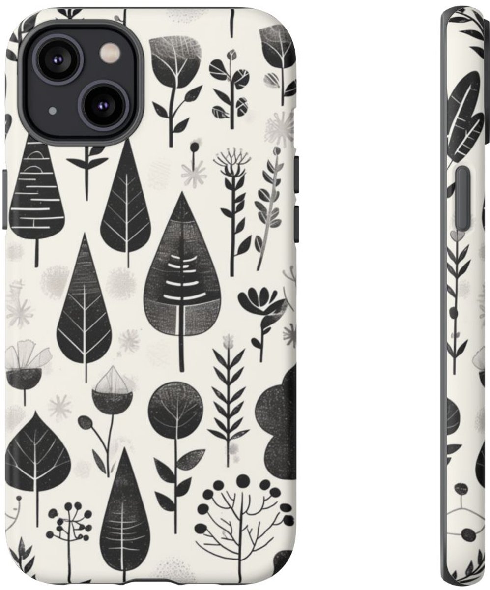 Monochroom Botanisch Patroon – Telefoonhoesje Geschikt voor iPhone 14 Plus