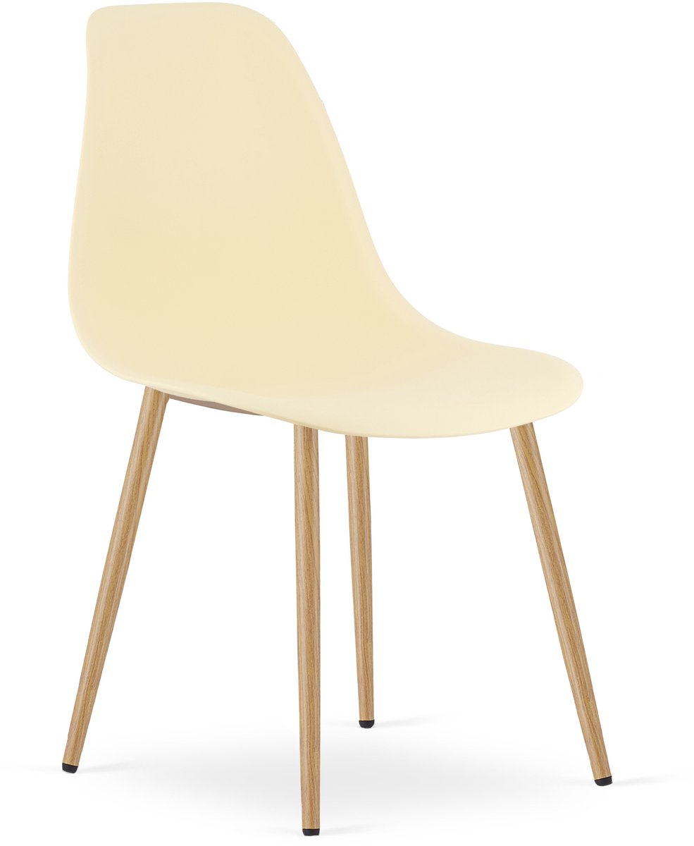 Stoel WAT – Crème, Houtlook Metalen Poten, Kunststof Zitting – Modern en Ergonomisch – Geschikt voor Eetkamer, Woonkamer, Keuken, Thuiswerkplek, Kantine en Wachtruimte – Eenvoudige Montage