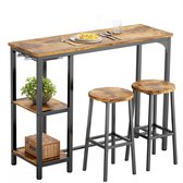 Table de bar Xbro avec 2 Tabourets de bar – Ensemble de table de bar industriel avec 2 Planches et porte-verres – Idéal pour la Cuisine, le salon et la salle à manger