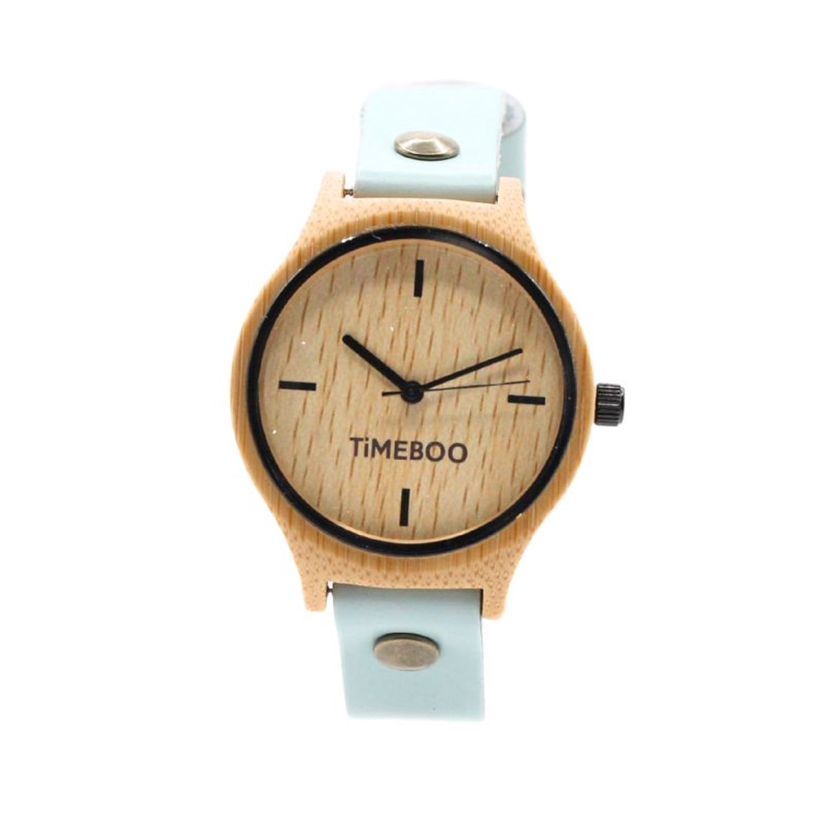 Timeboo horloge Twist | Bamboe houten horloge | dames - leer - Light Blue - zonder cijfers