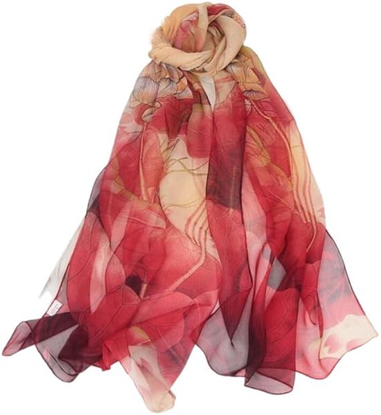 Sjaals met bloemenprint voor dames, elegante sjaals voor dames, lichtgewicht chiffon sjaal, modeaccessoire, 160 x 50 cm, donkerrood