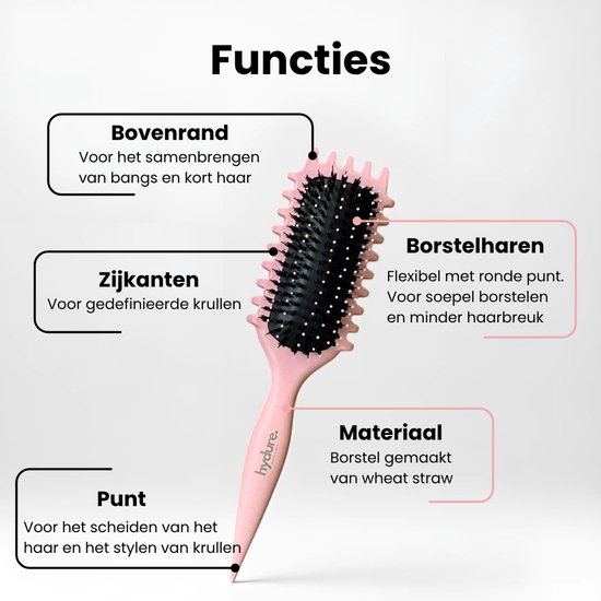 Hydure Define Brush Curl - Krullen Borstel - Haarborstel voor Krullend Haar - Curl Brush - Curl Defining Brush - Roze