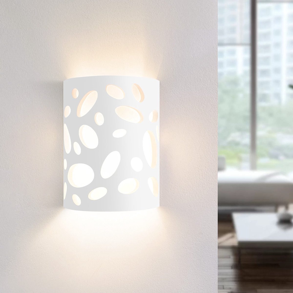 NETTLIFE Wandlamp E14 - Wit - Up and Down Design - Binnen Wandverlichting - Modern Hallamp - Gipsen Lamp - voor Slaapkamer | Woonkamer | Kinderkamer - Zonder Lichtborn