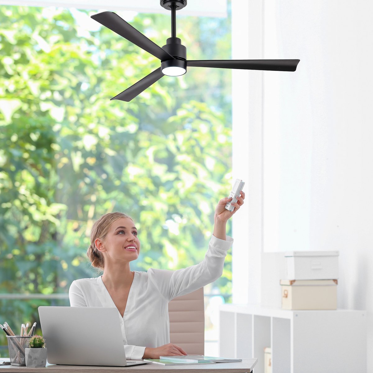 Goedewaere Plafondventilator - zwart - Met Afstandsbediening - Met Lamp - Fluisterstil - Timer - Ideaal voor slaapkamer - Ventilator plafond - Verlichting - Plafondlamp thumbnail 6