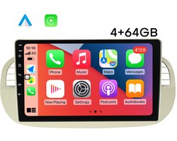 Boscer Autoradio - Geschikt voor Fiat 500 2007-2015 - Android 15 - Apple Carplay & Android Auto (Draadloos) - 4+64GB - 9 Inch HD IPS Touchscreen - GPS, WIFi, Bluetooth, USB, MP5 - Wit/Beige - Achteruitrijcamera & Microfoon