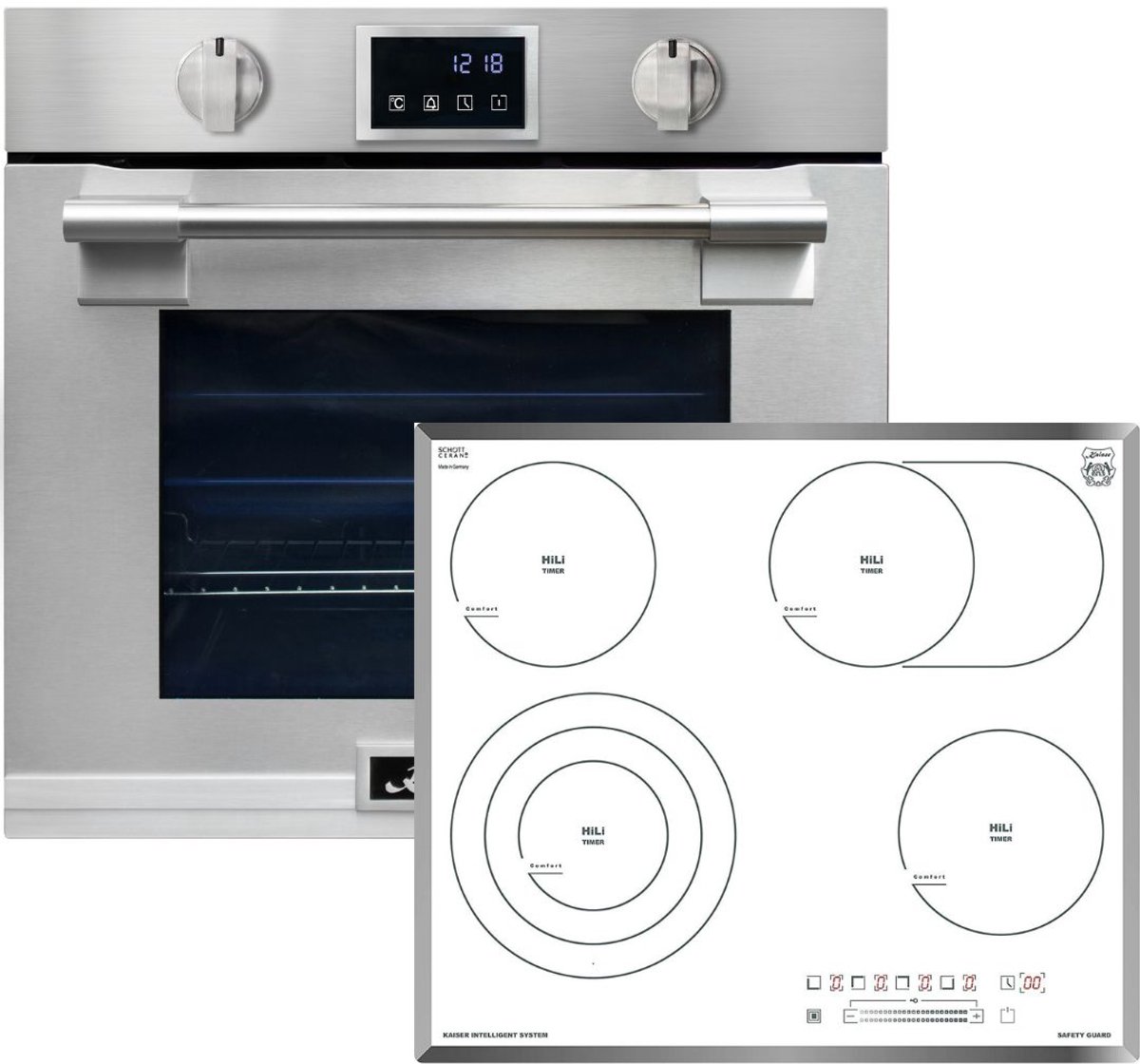 Kaiser - inbouwoven - kookplaat - EH 6339 XXL Inbouwoven - 86L - met pyrolyse & AirFry - touch display - inbouw - elektrische kookplaat KCT 6715 F W - keramische kookplaat - wit - glas - 4 kookzones