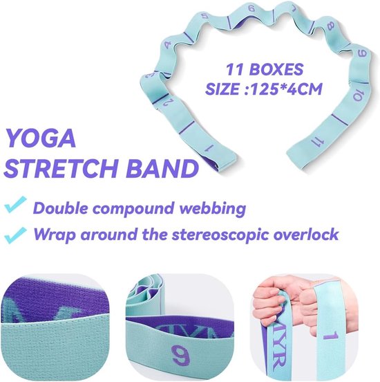 125*4 cm - Yoga weerstandsband - Yoga stretchband - Yoga-oefenband - Rekband - met 11 ringen - Weerstandsband - voor training, pilates, dans en fitness - blauw paars van Merkloos — afbeelding 5