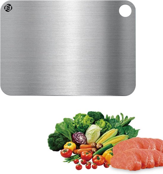 Titanium snijplank, 37 x 25 cm, 2-in-1 dubbelzijdige roestvrijstalen Titanium snijplank, 37 x 25 cm, 2-in-1 dubbelzijdige roestvrijstalen