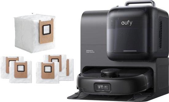 eufy Robotstofzuiger Omni E28 met 6 stofzakken, draagbare dieptereiniger, HydroJet systeem, 20.000 Pa zuigkracht, DuoSpiral ontklittende borstels, CornerRover arm, alles-in-één station