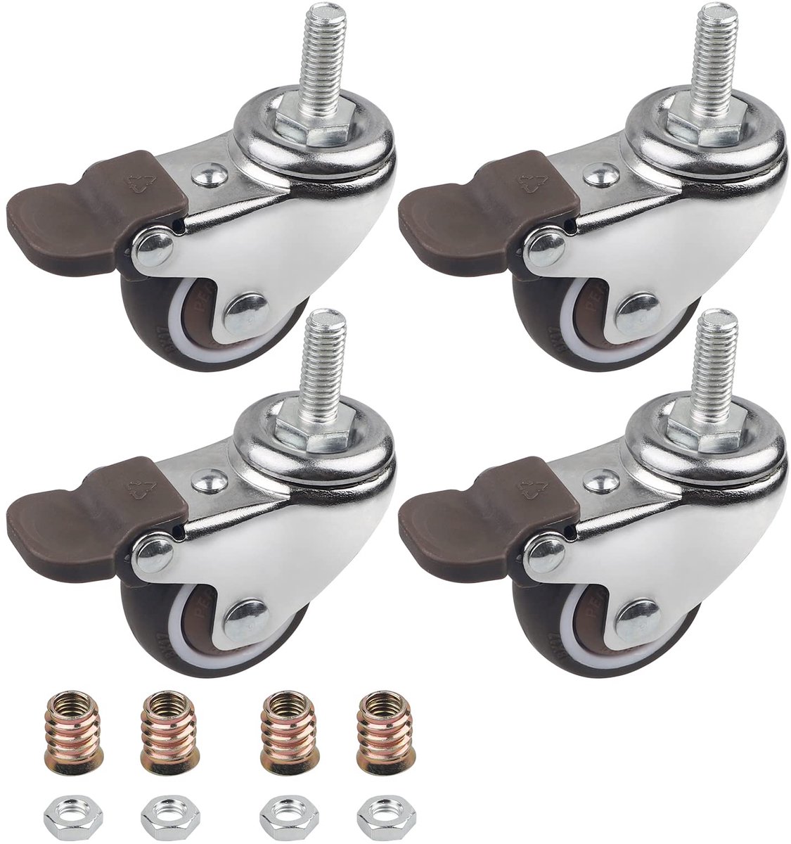 Ibenzoa® Zwenkwielen Set van 4 met Rem voor Meubel en Apparatuur, TPE Rubber, 88 kg Capaciteit