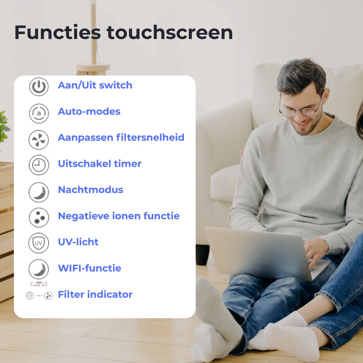 Atmosed 5-in-1 Luchtreiniger - Air Purifier - HEPA H13 Filter - Koolstof Filter - CADR 420 m³- 60 m² - Automatische stand - Luchtfilter tegen Hooikoorts, Allergie, Stof en Huisstofmijt - Luchtkwaliteitsindicator - Ionisator - UV Sterilisator — afbeelding 5