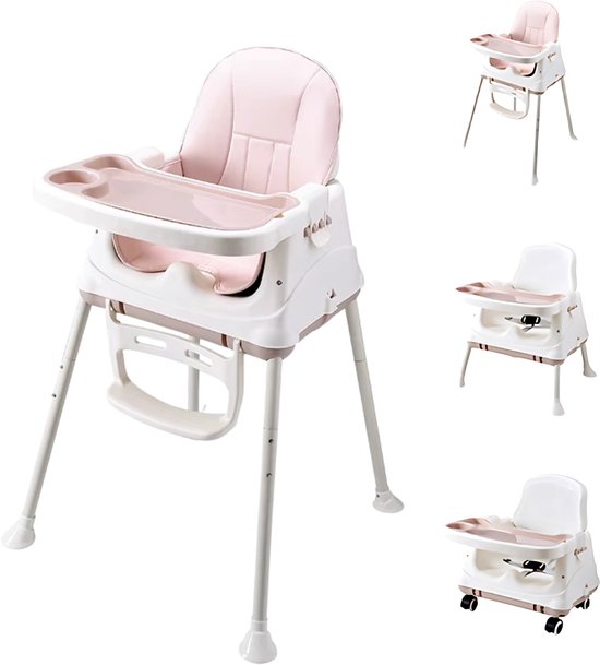 Bebies First 2 in 1 Kinderstoel – Baby / Peuterkinderstoel met Wieltjes en Afneembaar Eetblad - Roze
