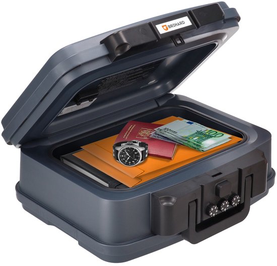 Brihard Portable Fire Chest 2117N - Brandwerende Documentenbox & Waterdichte Safe - UL 72 Gecertificeerd 30 Min - Mechanisch Cijferslot - Geldkistje & Reiskluis - A5/B5 Dossiermappen - Kantoor & School Archivering - Zwart - Vuurvaste Kluis