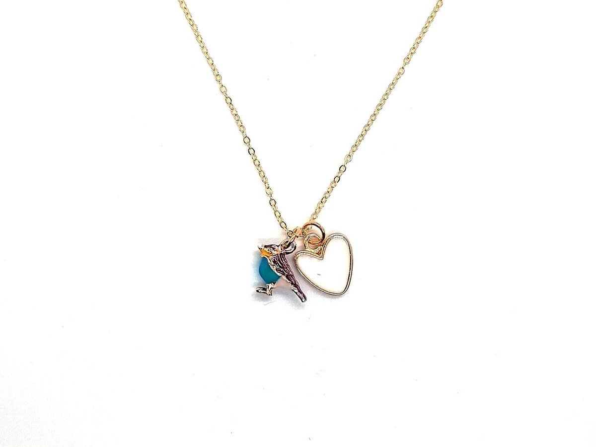 Ketting Meisje- Meisjesketting Vogel- Meisjes Ketting Hartje- Wit- Ketting Vogeltje- Kinderketting Goudkleurig- Kind- LiLaLove
