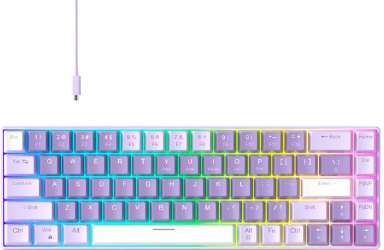 MageGee MK BOX - Gaming Toetsenbord - Mechanisch Toetsenbord - RGB - 68 Keys - Blue Whale Switches - Violet