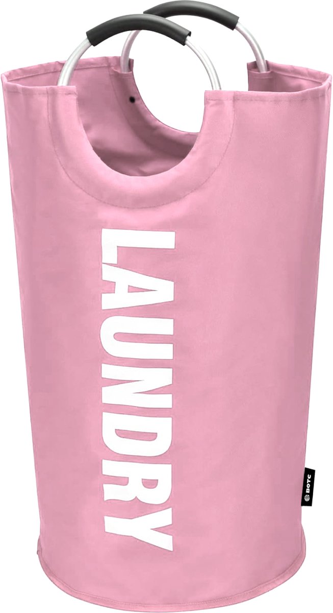 Goedkoopste BOTC Wasmand - Waszak - Laundry basket - Wassorteerder - 38x63 cm - waszak vouwbaar - draagbaar wasbox - Roze