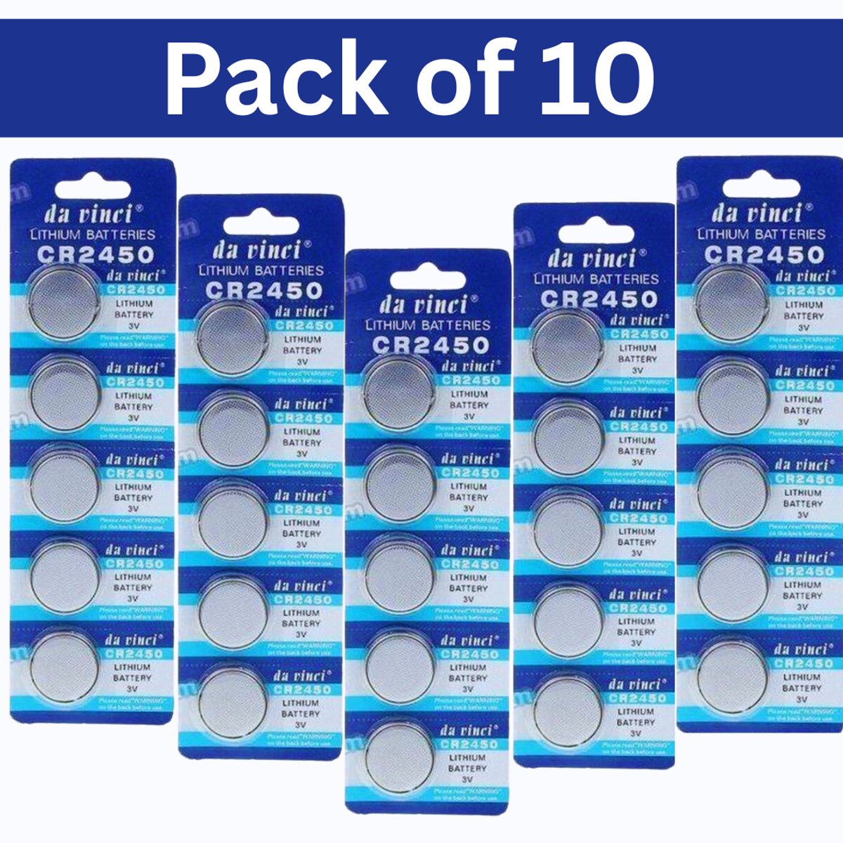 CR2450 lithium knoopcelbatterijen – 3V knoopcelbatterijen 50 stuks (verpakking van 10 ) voor horloges, speelgoed, afstandsbedieningen en meer