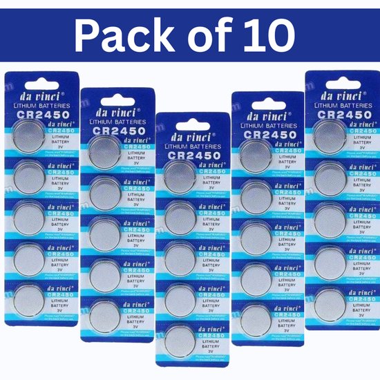 Piles bouton au lithium CR2450 – 3 V, lot de 50 (lot de 10) pour montres, speelgoed, télécommandes et plus encore.