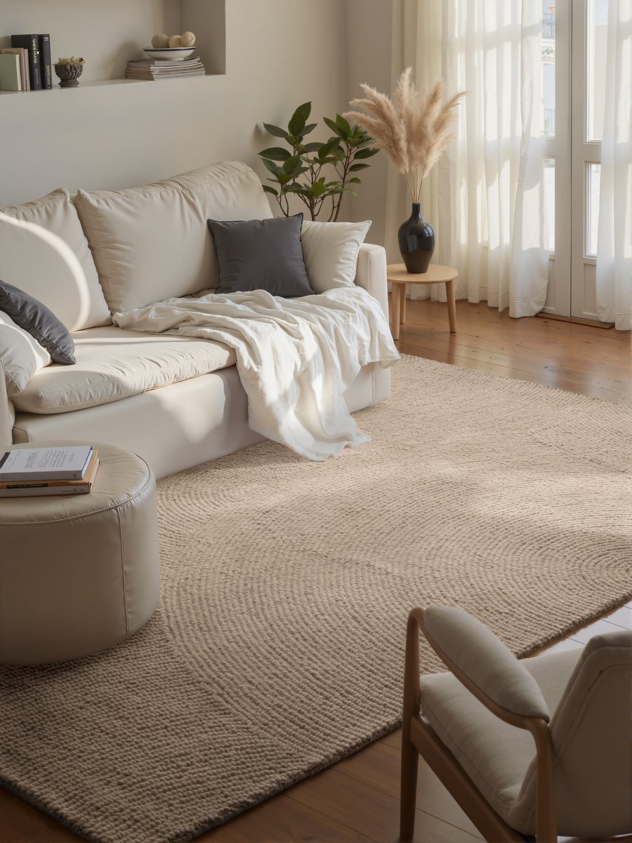 Flycarpets Calmio Wollen Vloerkleed Beige - Laagpolig - Japandi / Scandinavisch - 200x300 cm