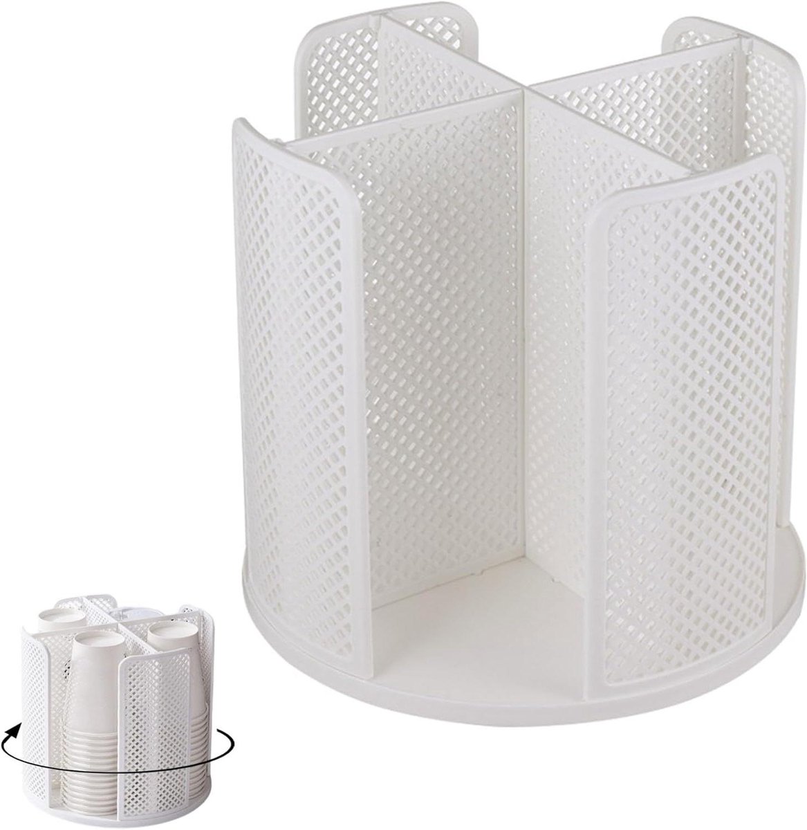 Allecto Plus - Beker- en dekselhouder voor papieren wegwerpbekers - Opbergrek voor koffiebekers - Draaibare stapelbare houder voor bruiloften en feesten - Wit - Vier formaten.