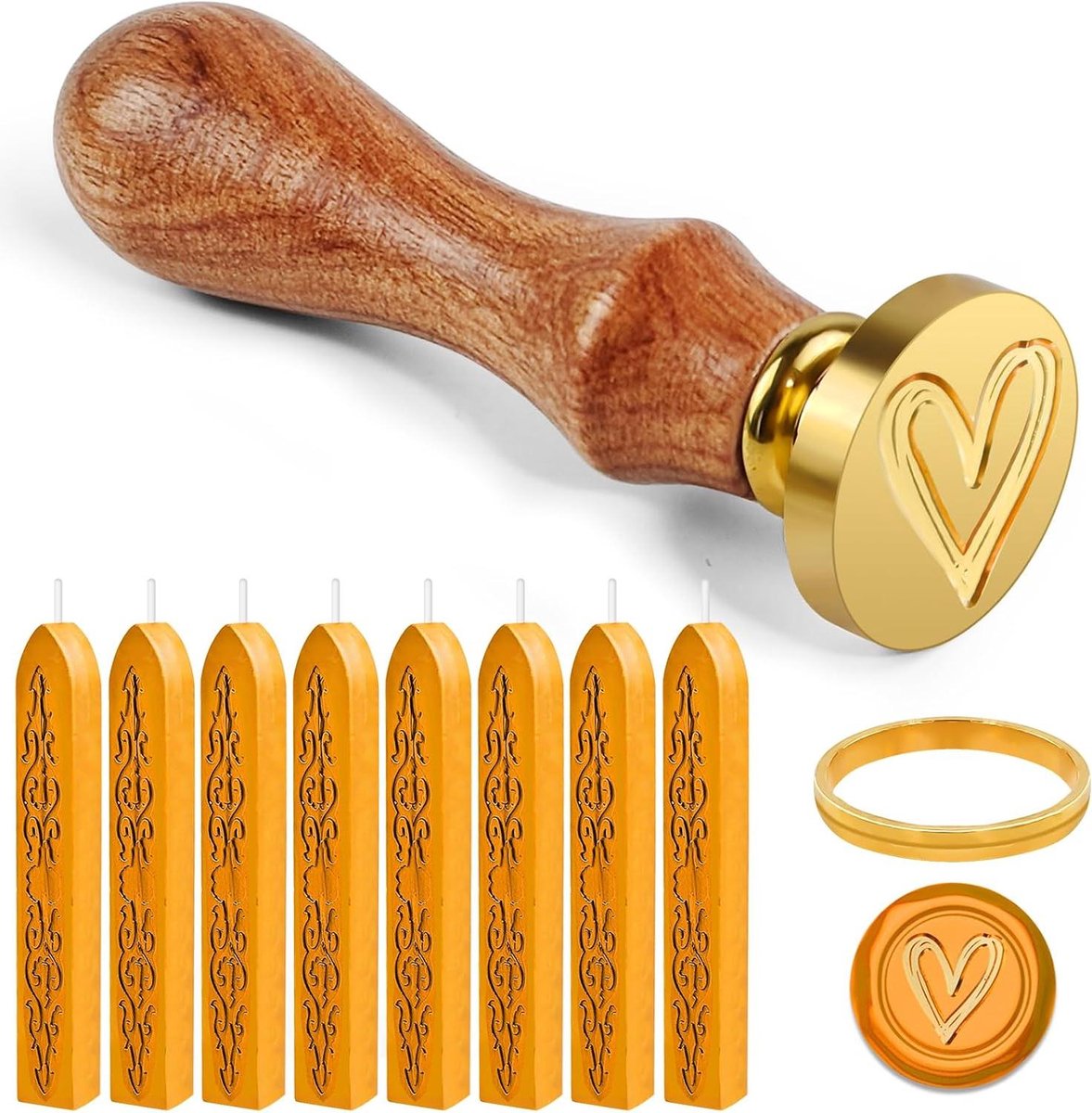 Allecto Plus - Vintage Sealing Wax Set & Stamp for Letters - 8 Stuks met Sealing Wax Staven & Hartvormige Stempel - Gouden KleurGetProcAddressElegant Design - Complete Sealing Kit voor Uitnodigingen en Geschenkverpakkingen