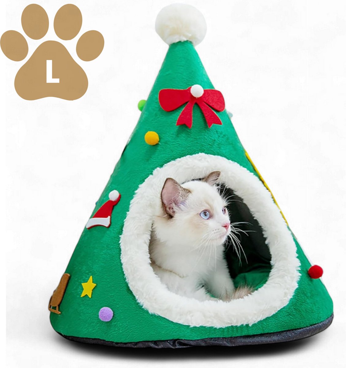 Cats&Co® Katten kerstboom Mand L Groen - Ø55 x 65 cm - Kattenmand - Kattenhuis - Kerstcadeau - Katten - Kersthuisje voor kleine huisdieren